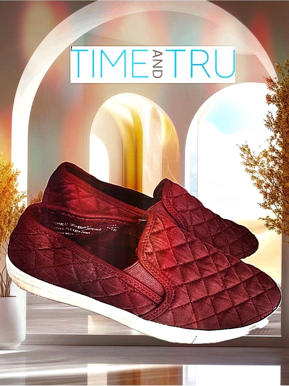 Time and Tru Burgundy Quilted Slip-Ons